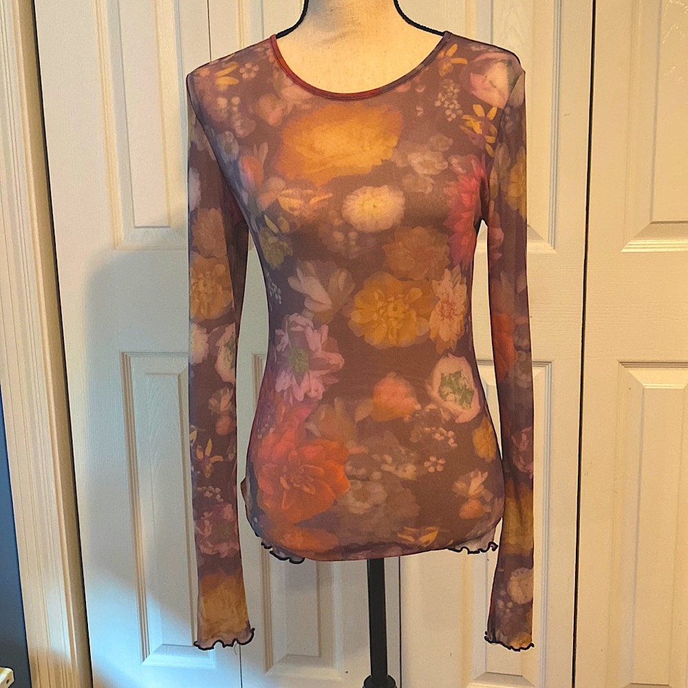 Sheer floral long-sleeved top